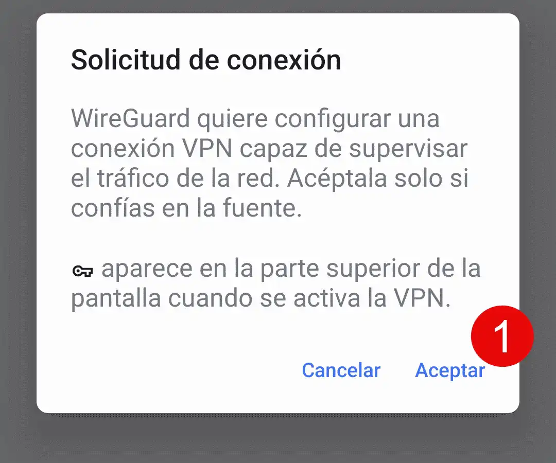 Solicitud de conexion VPN en Android