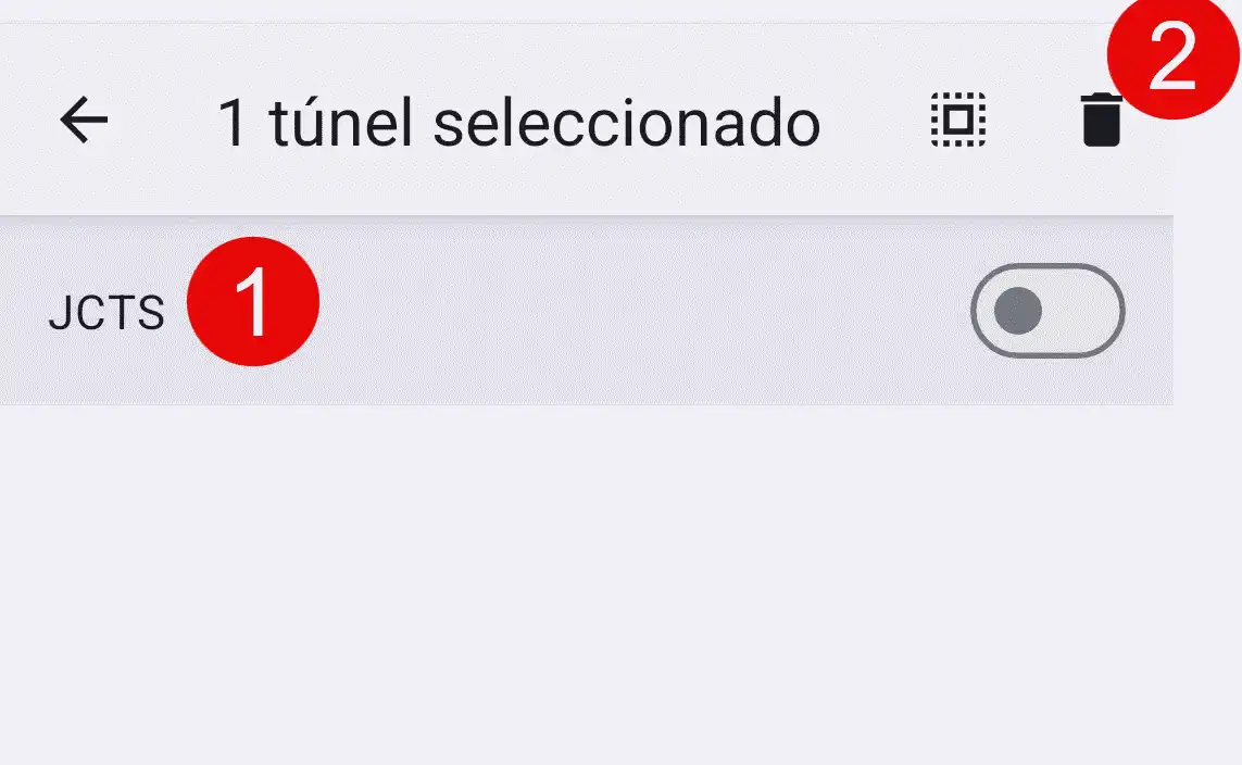 Seleccionar tunel y tocar icono eliminar