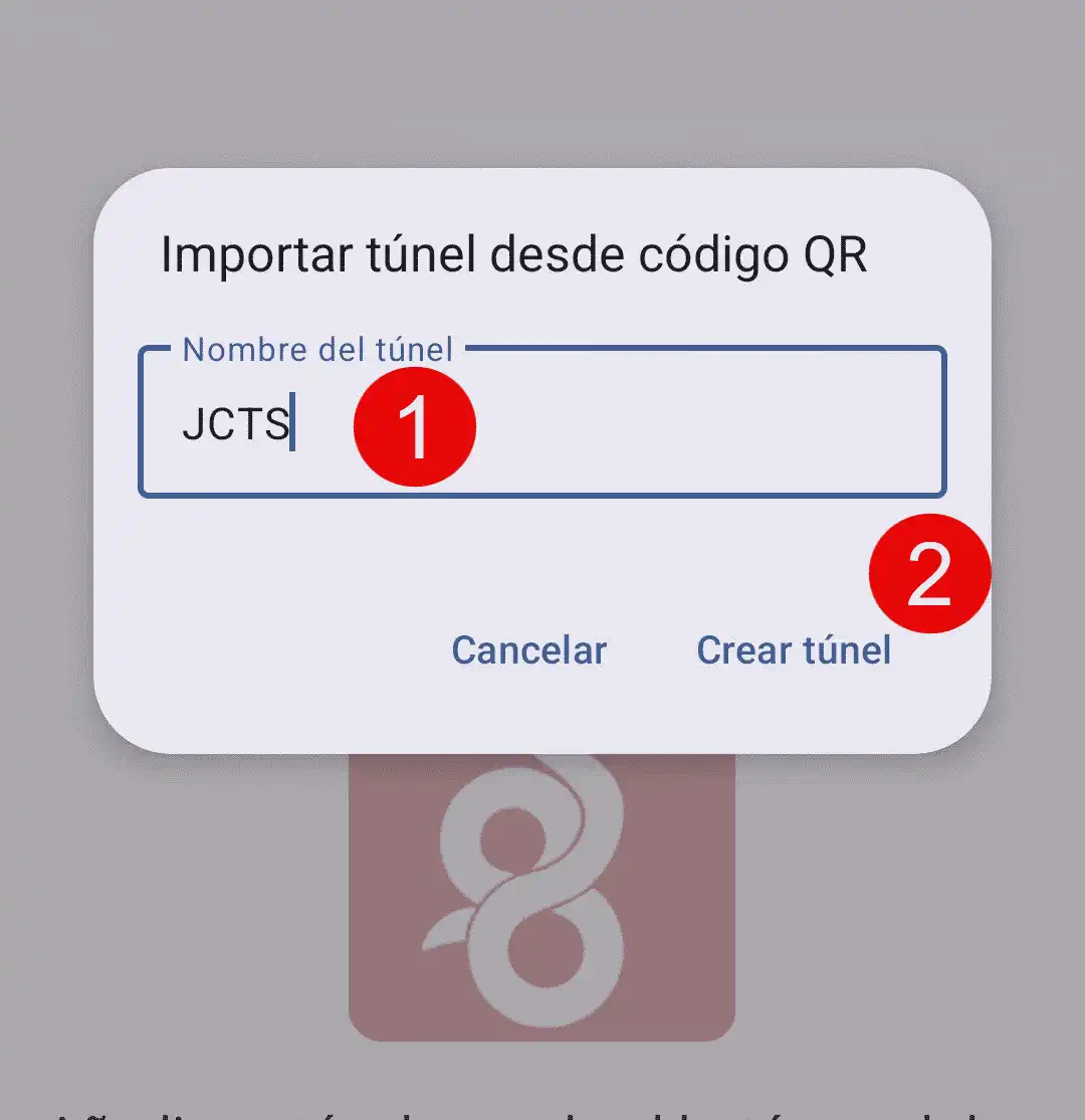 Escribir nombre y crear tunel en WireGuard